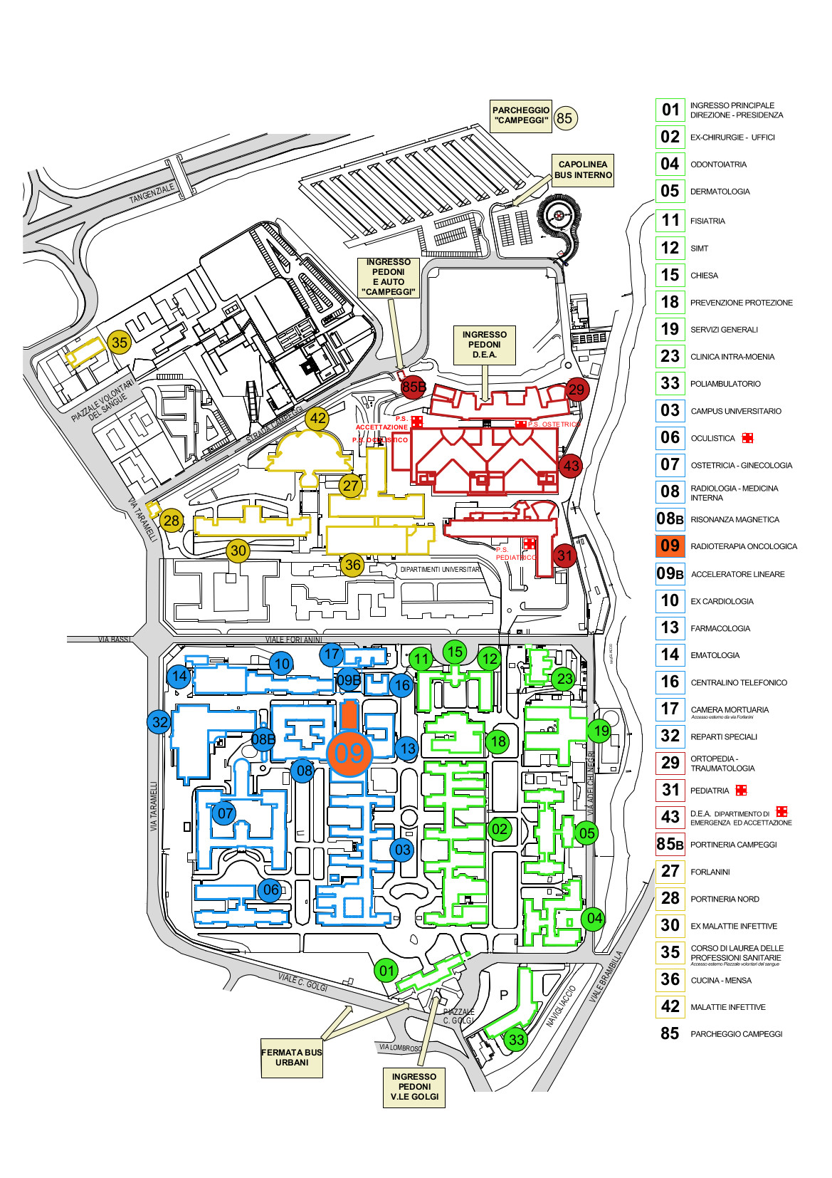 Mappa Padiglione P09 con legenda