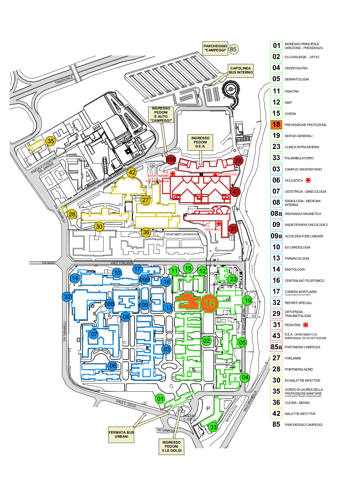 Mappa Padiglione P18 con legenda