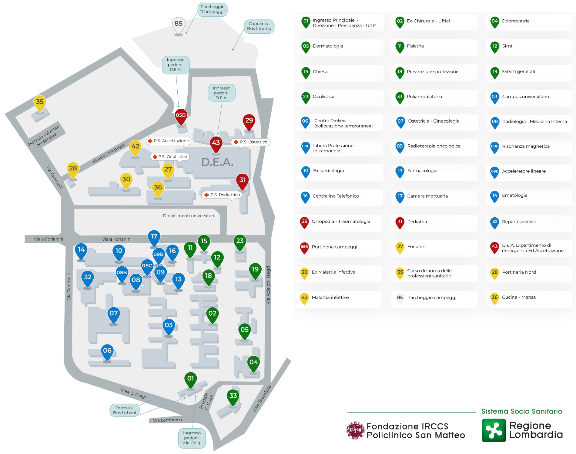 Padiglioni mappa generale padiglioni policlinico 06.2024