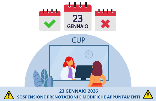 23 GENNAIO 2026 - Sospensione prenotazioni e modifiche appuntamenti